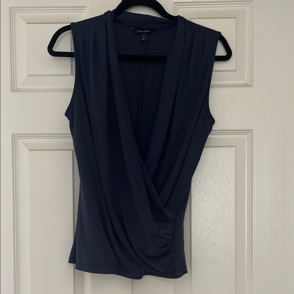 Banana Republic Dark Blue Sleeveless Wrap Blouse